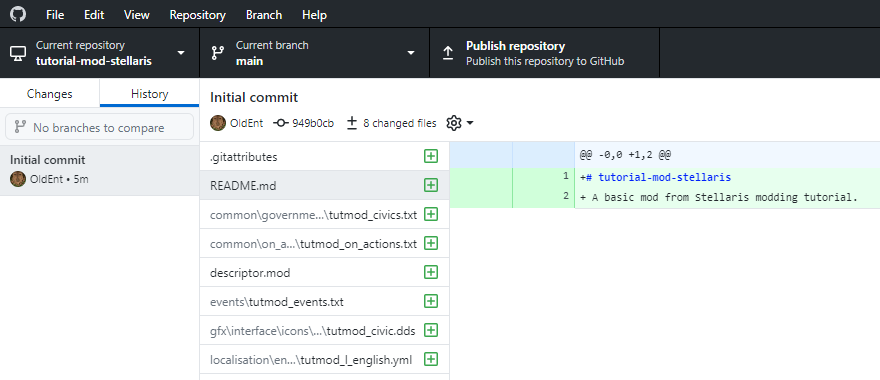 緑は追加、赤は削除。内容を確認してPublish repositoryを押す