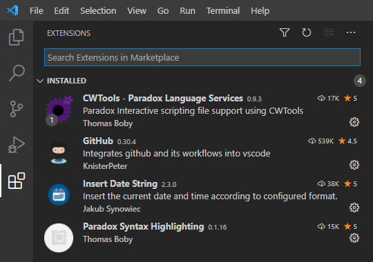 VS Codeの拡張機能画面